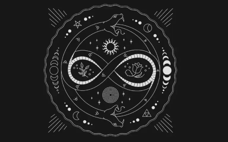 Símbolo esotérico del ouroboros representando el ciclo eterno de la vida, la muerte y la transformación espiritual