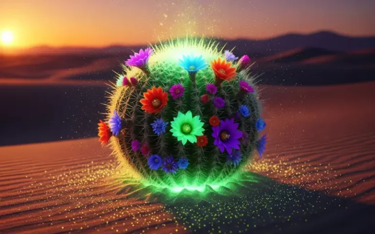 Cactus esférico mágico en desierto al atardecer