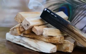 Palo santo encendido con humo para limpieza energética y ritual ancestral