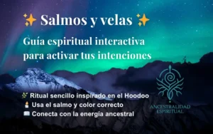 Paisaje nocturno con montañas y cielo estrellado ilustrando guía interactiva de salmos y velas para el trabajo espiritual