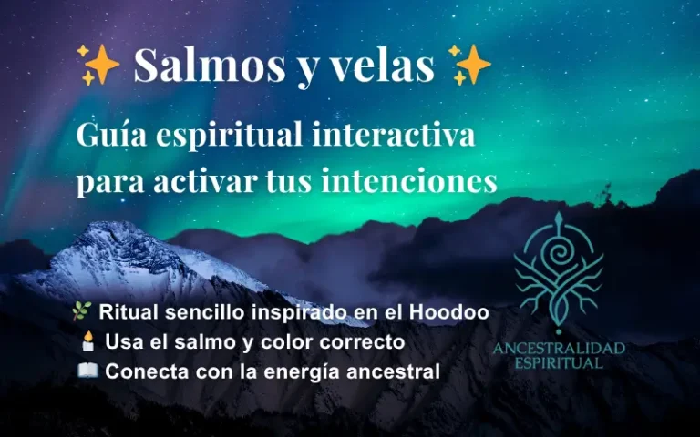 Paisaje nocturno con montañas y cielo estrellado ilustrando guía interactiva de salmos y velas para el trabajo espiritual