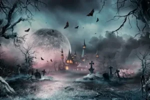 Cementerio de noche, un clima de noche de brujas