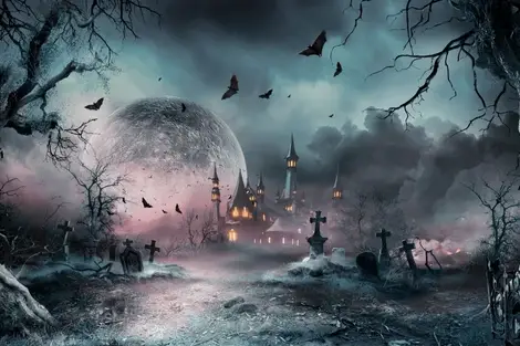 Cementerio de noche, un clima de noche de brujas